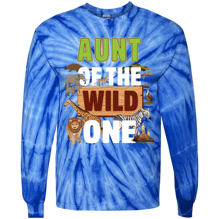 Aunt Of The Wild One Zoo Birthday Safari Jungle Animal Gift Tie-Dye Long Sleeve Shirt