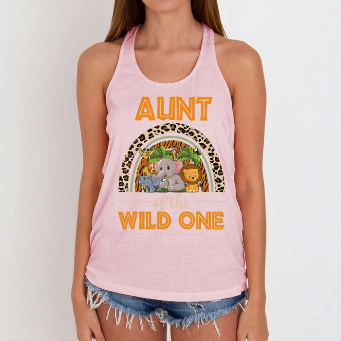 Aunt Of The Wild One Zoo Birthday Safari Jungle Animal Gift Women's Knotted Racerback Tank