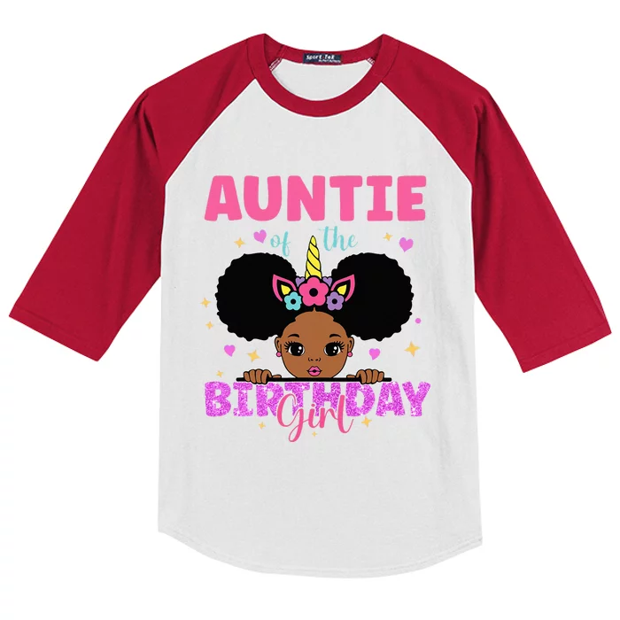 Auntie Of The Birthday Girl Melanin Afro Unicorn Princess Kids Colorblock Raglan Jersey