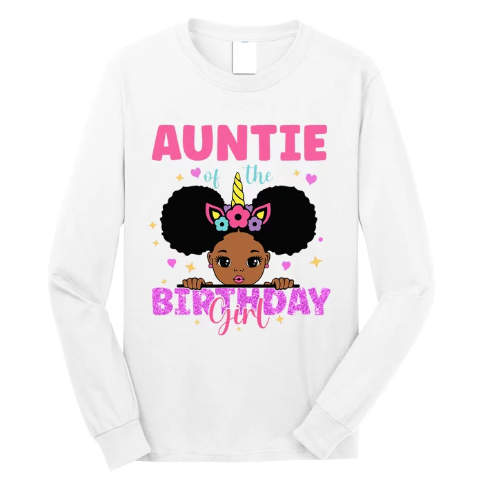 Auntie Of The Birthday Girl Melanin Afro Unicorn Princess Long Sleeve Shirt