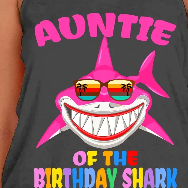 Auntie Of The Baby Birthday Shark Auntie Shark Halloween Day Women's Knotted Racerback Tank