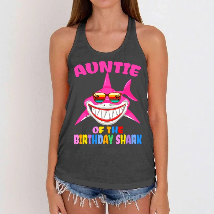 Auntie Of The Baby Birthday Shark Auntie Shark Halloween Day Women's Knotted Racerback Tank