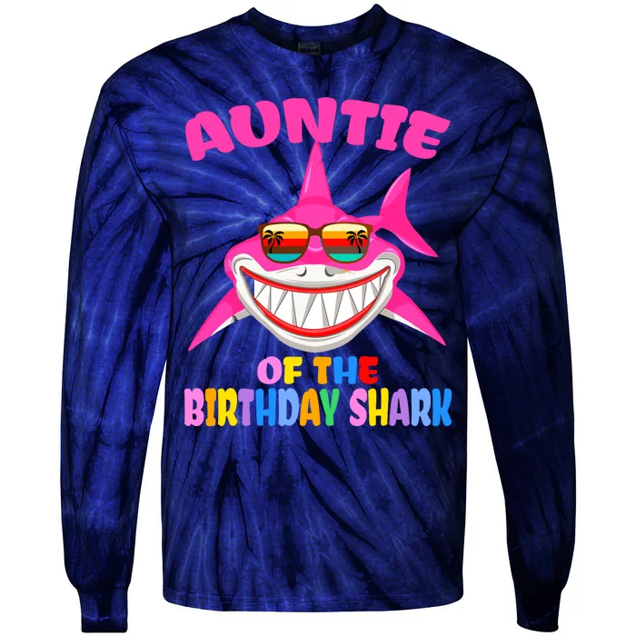 Auntie Of The Baby Birthday Shark Auntie Shark Halloween Day Tie-Dye Long Sleeve Shirt