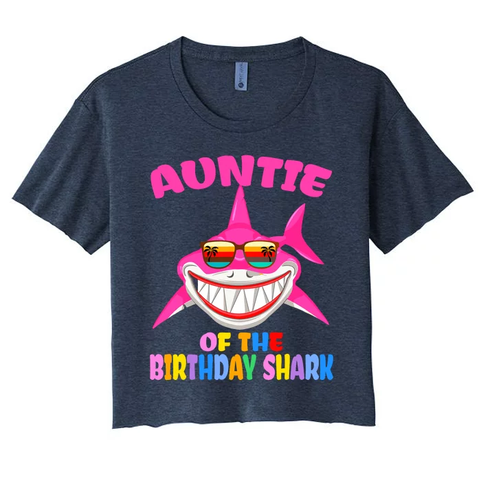 Auntie Of The Baby Birthday Shark Auntie Shark Halloween Day Women's Crop Top Tee