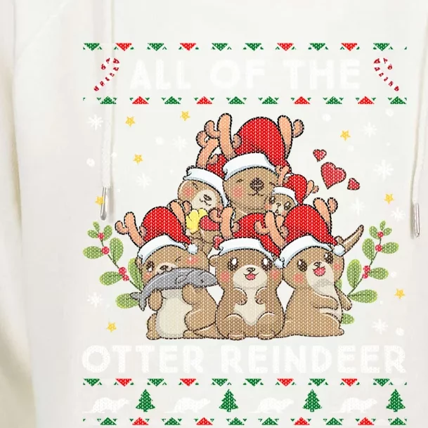 All Of The Otter Reindeer Ugly Christmas Sweater Gift Womens Funnel Neck Pullover Hood