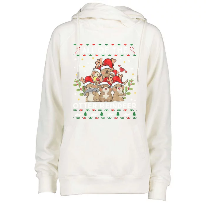 All Of The Otter Reindeer Ugly Christmas Sweater Gift Womens Funnel Neck Pullover Hood