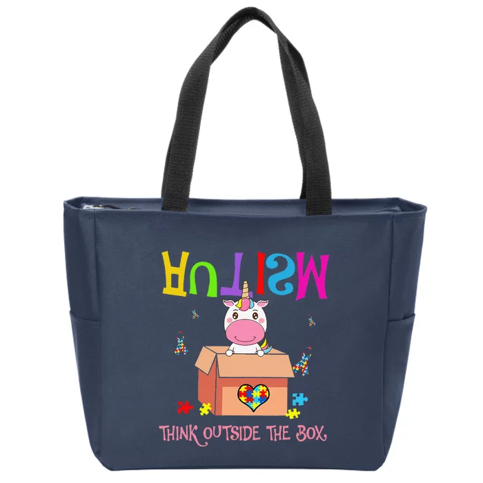 Autism Outside The Box Unicorn Autism Awareness Zip Tote Bag