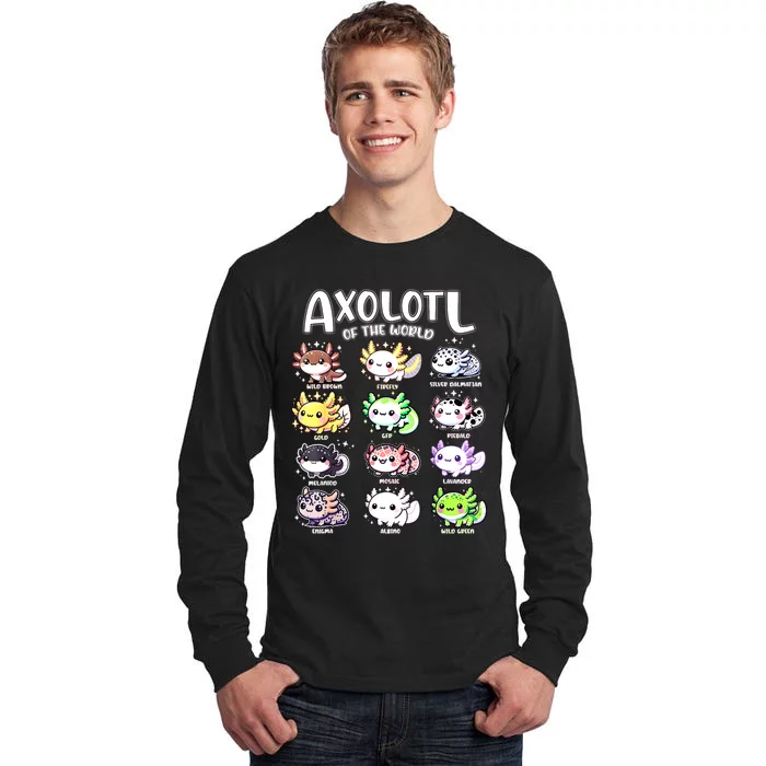 Axolotls Of The World Kawaii Types Of Axolotl Fish Amphibian Tall Long Sleeve T-Shirt