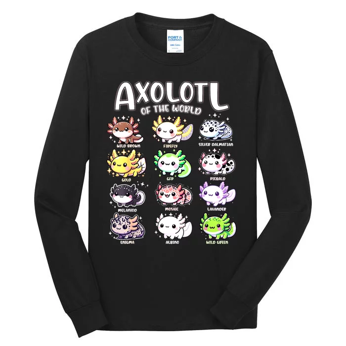 Axolotls Of The World Kawaii Types Of Axolotl Fish Amphibian Tall Long Sleeve T-Shirt