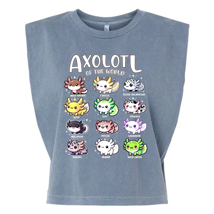 Axolotls Of The World Kawaii Types Of Axolotl Fish Amphibian Garment-Dyed Women's Muscle Tee