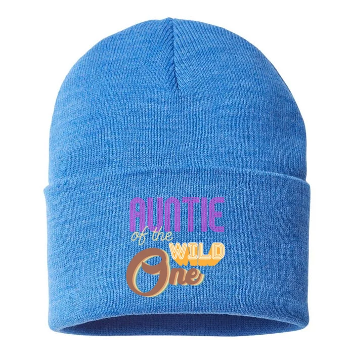 Auntie Of The Wild One For Best Aunt Ever Cool Gift Sustainable Knit Beanie