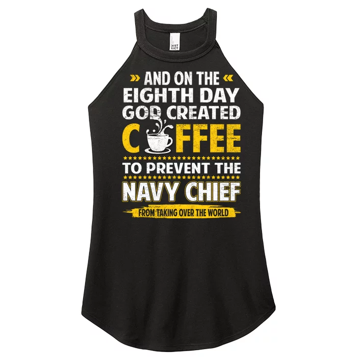 Chief And On The 8th Day God Created Coffee Na Vy Women’s Perfect Tri Rocker Tank