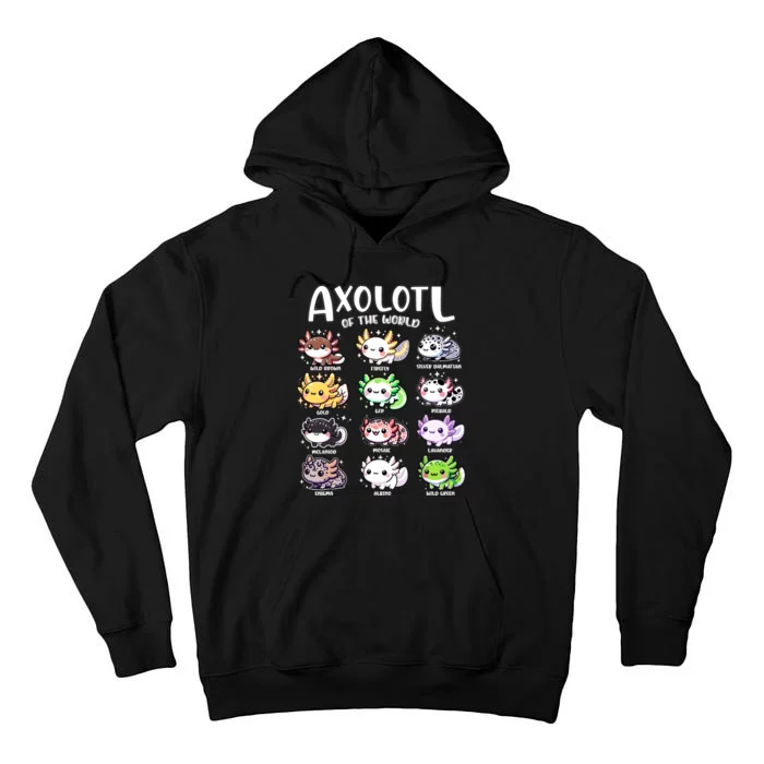 Axolotls Of The World Kawaii Types Of Axolotl Fish Amphibian Tall Hoodie