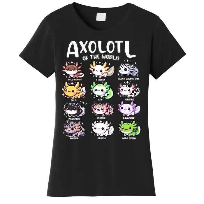 Axolotls Of The World Kawaii Types Of Axolotl Fish Amphibian Women's T-Shirt