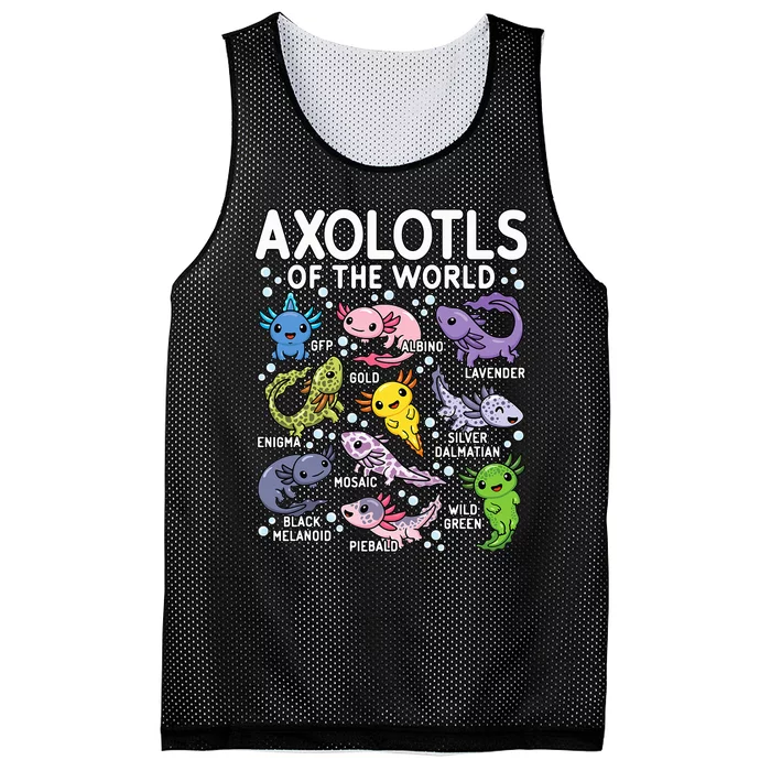 Axolotls Of The World Cute Kawaii Axolotl Mesh Reversible Basketball Jersey Tank