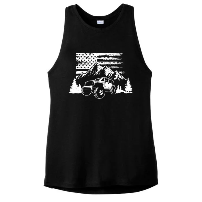 American Offroad USA Flag Atv Utv 4x4 Off Roading QUAD Ladies Tri-Blend Wicking Tank