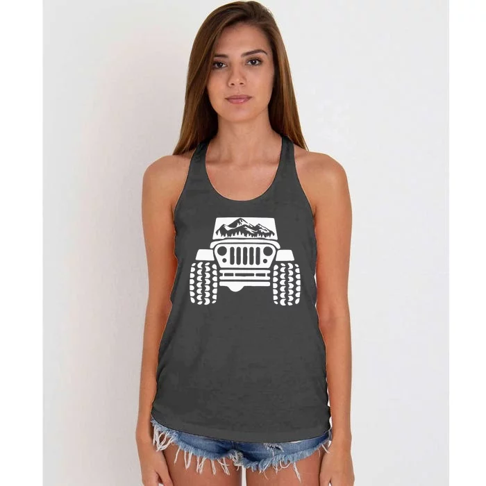 American Offroad Us Flag Forest Peace Love Offroad Women's Knotted Racerback Tank