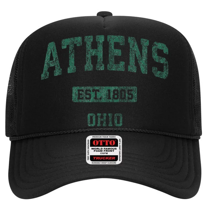 Athens Ohio Vintage Athletic Sports High Crown Mesh Trucker Hat