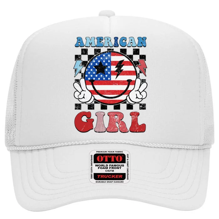 American Pride 4th Of July Patriotic Design High Crown Mesh Trucker Hat