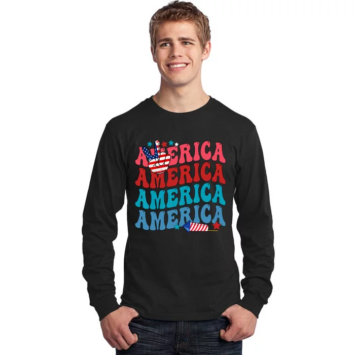 America Patriotic 4th Fourth Of July Independence Day Tall Long Sleeve T-Shirt