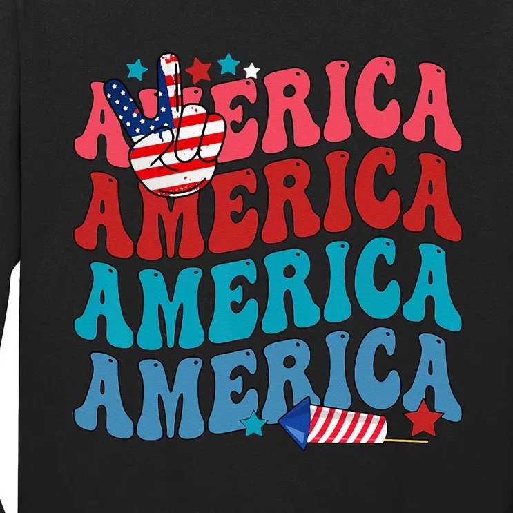 America Patriotic 4th Fourth Of July Independence Day Tall Long Sleeve T-Shirt