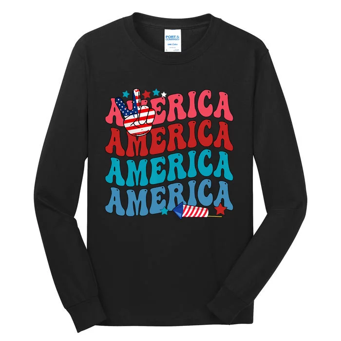 America Patriotic 4th Fourth Of July Independence Day Tall Long Sleeve T-Shirt