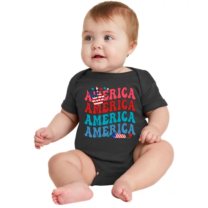 America Patriotic 4th Fourth Of July Independence Day Baby Bodysuit