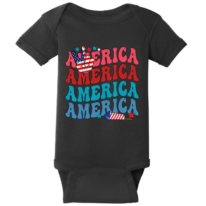 America Patriotic 4th Fourth Of July Independence Day Baby Bodysuit