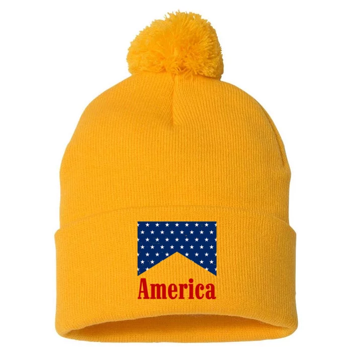 America Patriotic 4th Of July Pom Pom 12in Knit Beanie