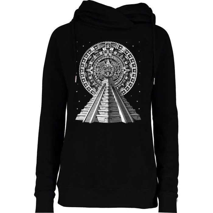 Aztec Pyramid Ancient Aztec Calendar Mayan Symbol Womens Funnel Neck Pullover Hood