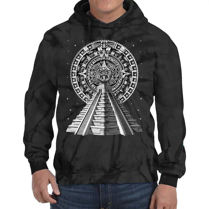 Aztec Pyramid Ancient Aztec Calendar Mayan Symbol Tie Dye Hoodie