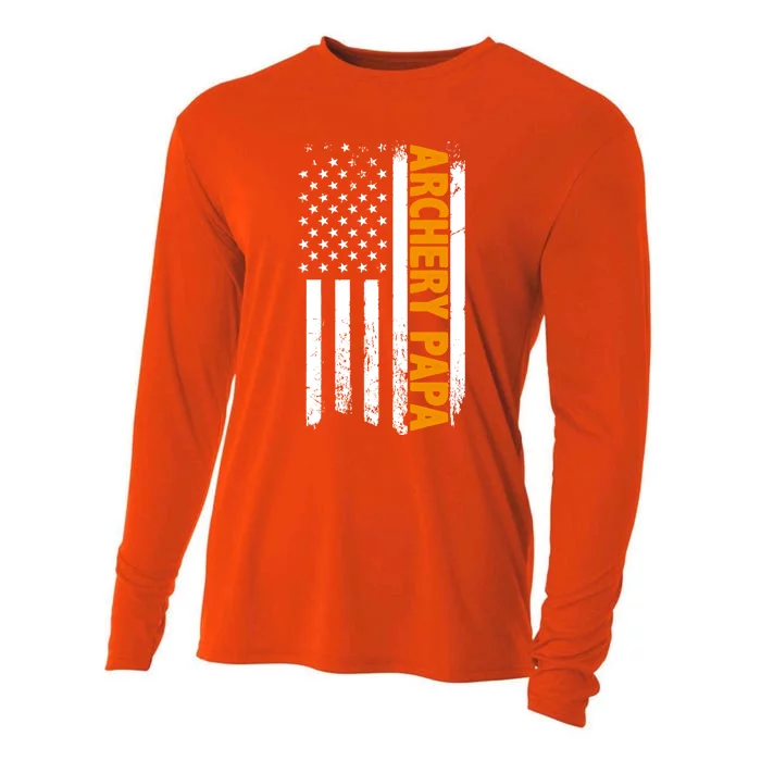 Archery Papa American Flag Father's Day 'S Great Gift Cooling Performance Long Sleeve Crew