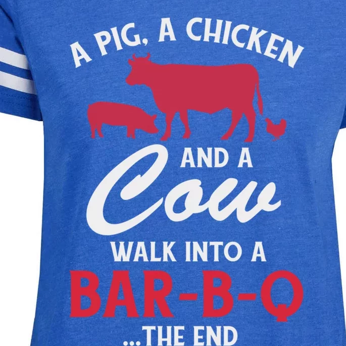 A Pig A Chicken And A Cow Funny Bbq Food Grilling Gift Enza Ladies Jersey Football T-Shirt