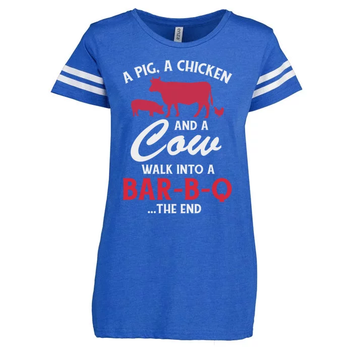 A Pig A Chicken And A Cow Funny Bbq Food Grilling Gift Enza Ladies Jersey Football T-Shirt