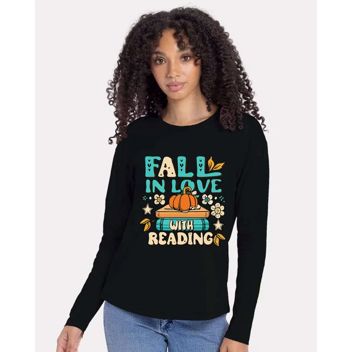 Autumn Pumpkins and Teachers Fall in Love with Reading Womens Cotton Relaxed Long Sleeve T-Shirt