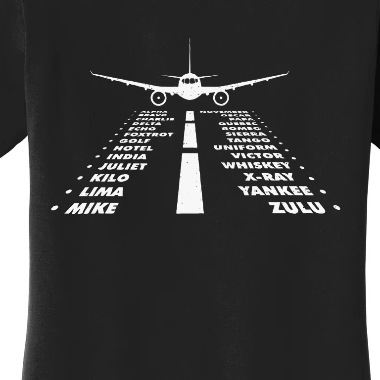 Airplane Phonetic Alphabet Airline Pilot Aviation Lover Women's T-Shirt