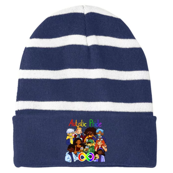 Autistic Pride Striped Beanie with Solid Band