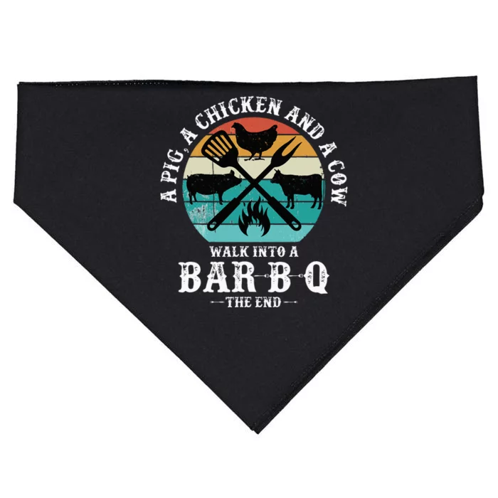 A Pig A Chicken And A Cow Walk into a Bar B Q Funny BBQ Joke USA-Made Doggie Bandana