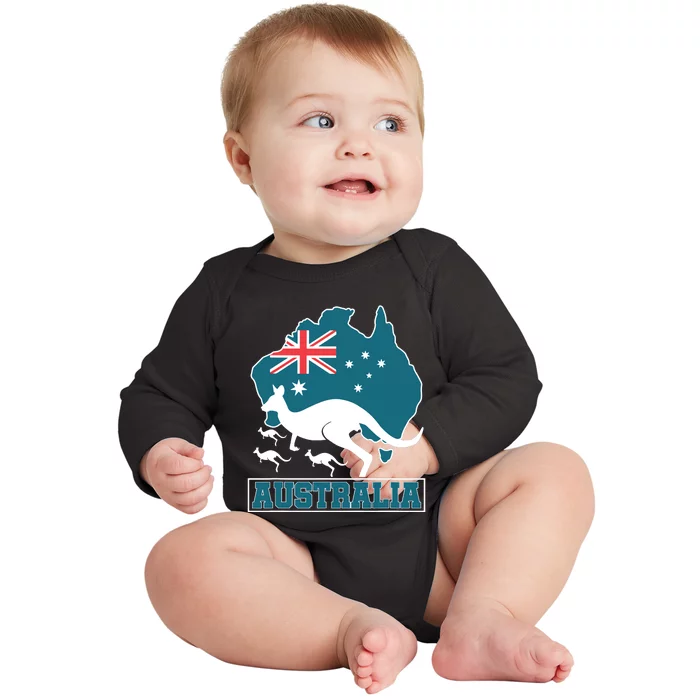 Australian Pride Aussie Gift Kangaroo Baby Long Sleeve Bodysuit