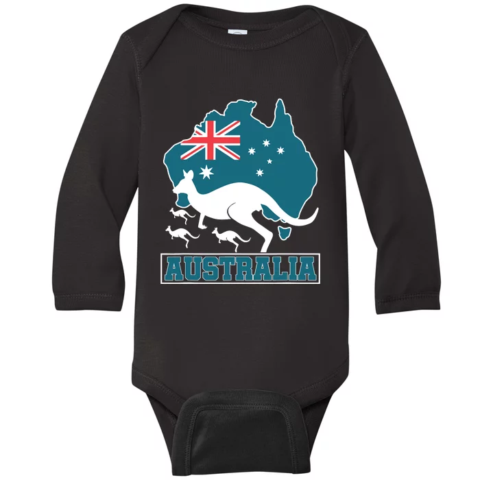 Australian Pride Aussie Gift Kangaroo Baby Long Sleeve Bodysuit