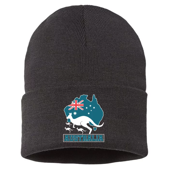 Australian Pride Aussie Gift Kangaroo Sustainable Knit Beanie