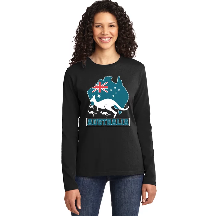 Australian Pride Aussie Gift Kangaroo Ladies Long Sleeve Shirt