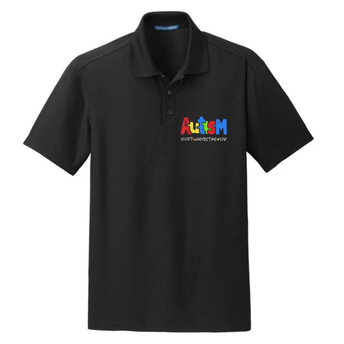 Autism Puzzle Accept Understand Love Autism Awareness Dry Zone Grid Performance Polo