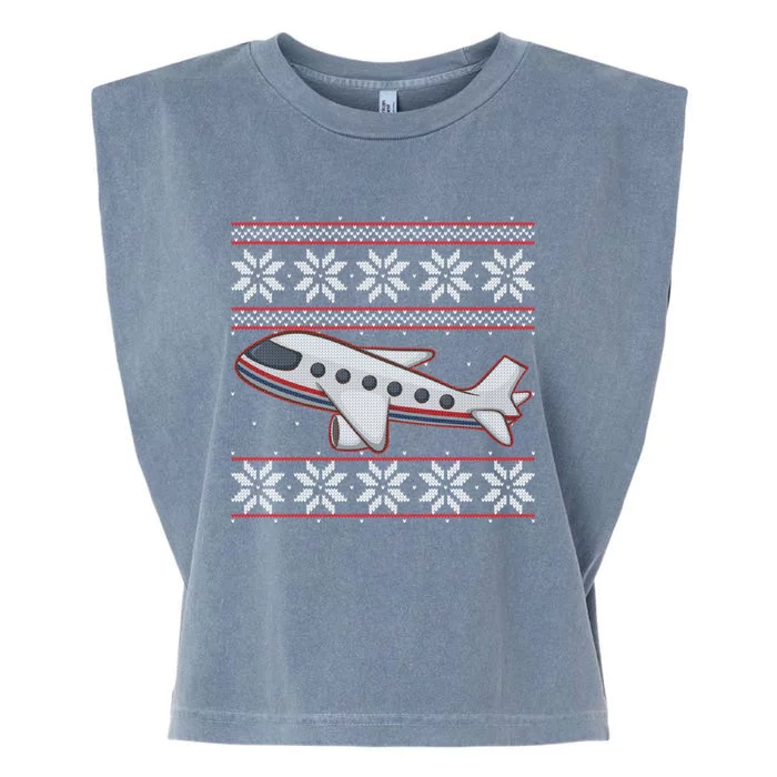 Airplane Pilots Aviation Crew Matching Ugly Christmas Plane Gift Garment-Dyed Women's Muscle Tee