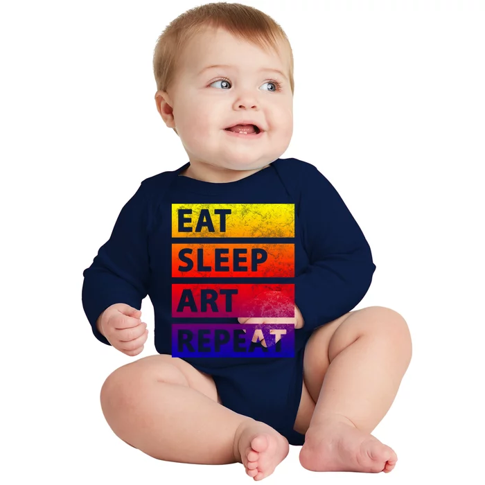 Art Painting Artist Gift Eat Sleep Art Gift Baby Long Sleeve Bodysuit