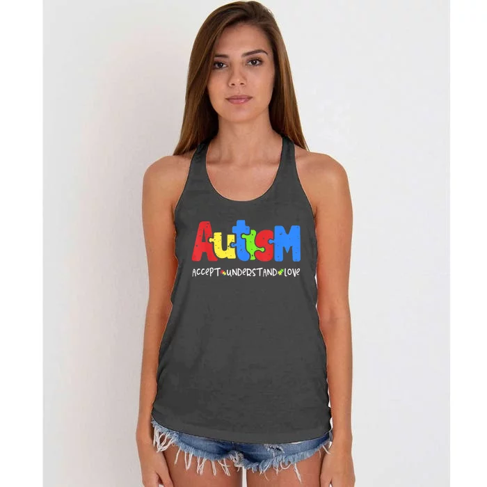 Autism Puzzle Accept Understand Love Autism Awareness Women's Knotted Racerback Tank