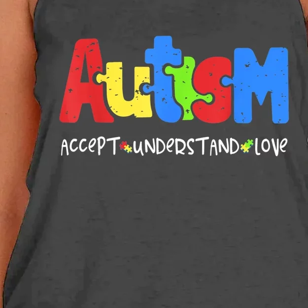 Autism Puzzle Accept Understand Love Autism Awareness Women's Knotted Racerback Tank