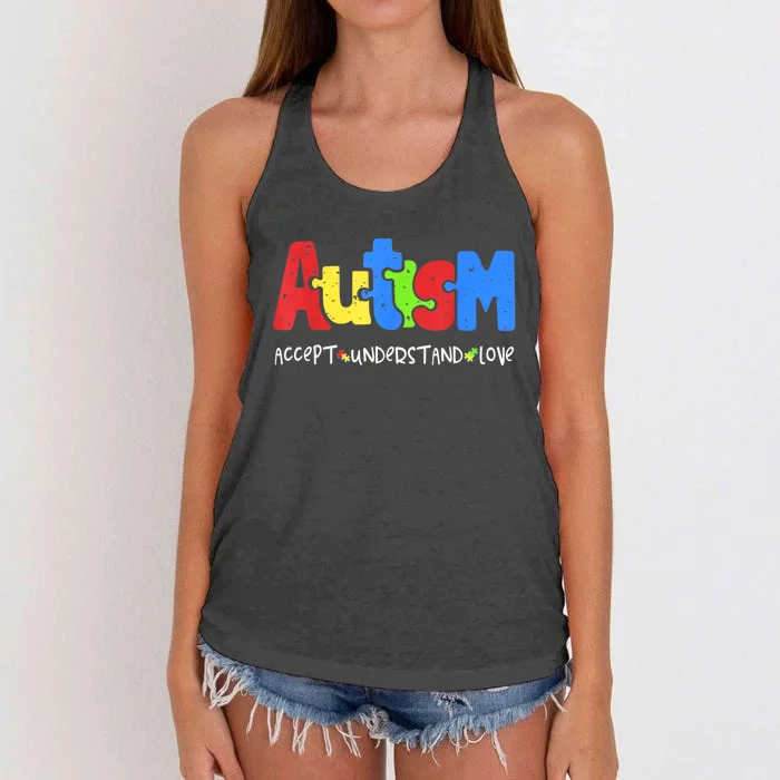 Autism Puzzle Accept Understand Love Autism Awareness Women's Knotted Racerback Tank