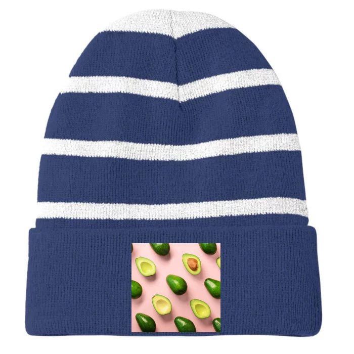 Avocado Pattern Striped Beanie with Solid Band