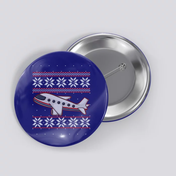 Airplane Pilots Aviation Crew Matching Ugly Christmas Plane Gift Button